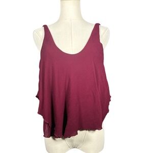 Intimately Free People Burgundy Crinkle Gauze Tiered Ruffle Tank Top XS